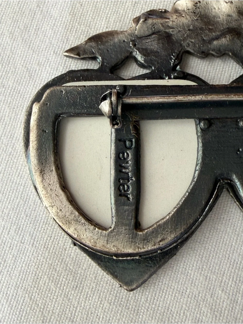 Vintage Pewter Double Heart Photo Frame Brooch